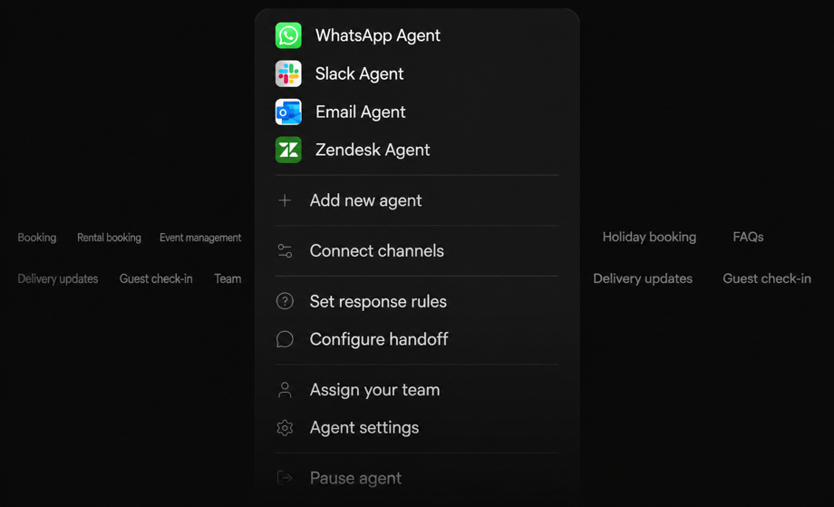 AI Offer recruiting agent interface across WhatsApp, Slack, email, and ATS